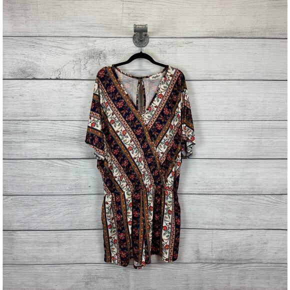 Haptics Plus Size Floral Fall Short Sleeve Soft Romper Size 3X - Picture 1 of 9